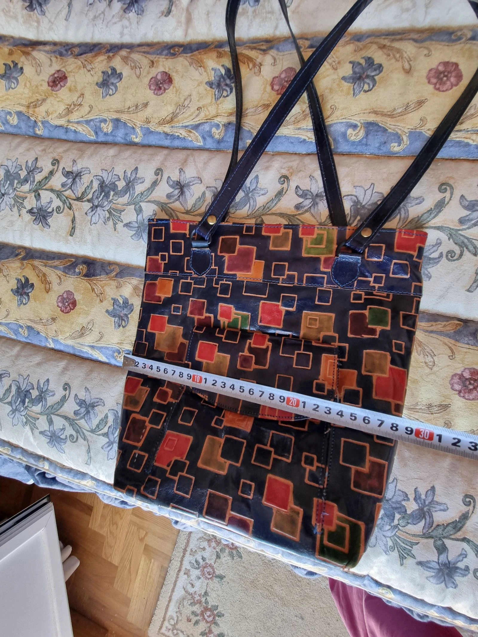 Bolso azul con estampado de cuadros hecho a mano. – photo 6